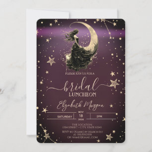 Convite Celestial Moon Girl Stars Luncheon Burgundy
