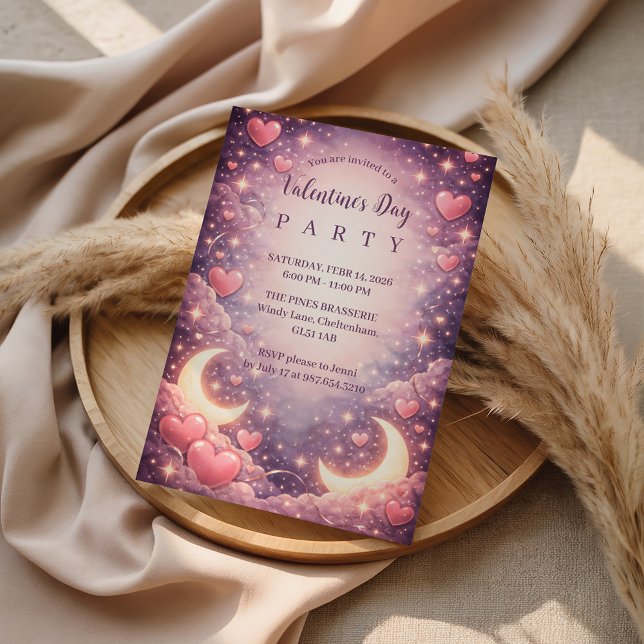 Convite Celestial Moon Hearts Valentine (Criador carregado)