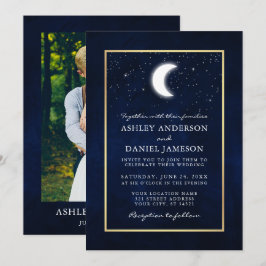 Convite Celestial Moon Stars Foto Dourada Casamento