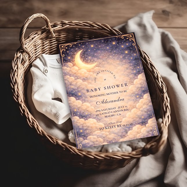 Convite Celestial Moon Stars Neutral Baby Shower (Criador carregado)