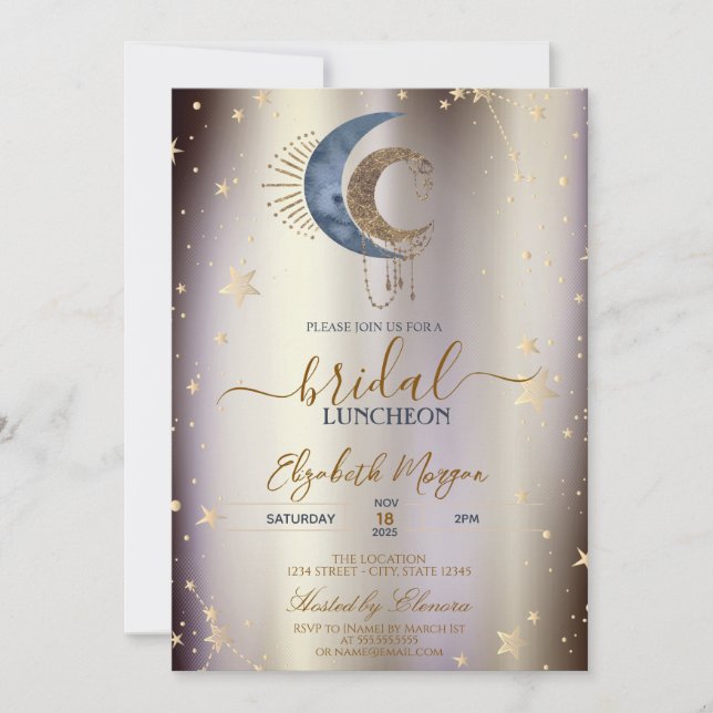 Convite Celestial Moons,Stars Magical Bridal Luncheon  (Frente)
