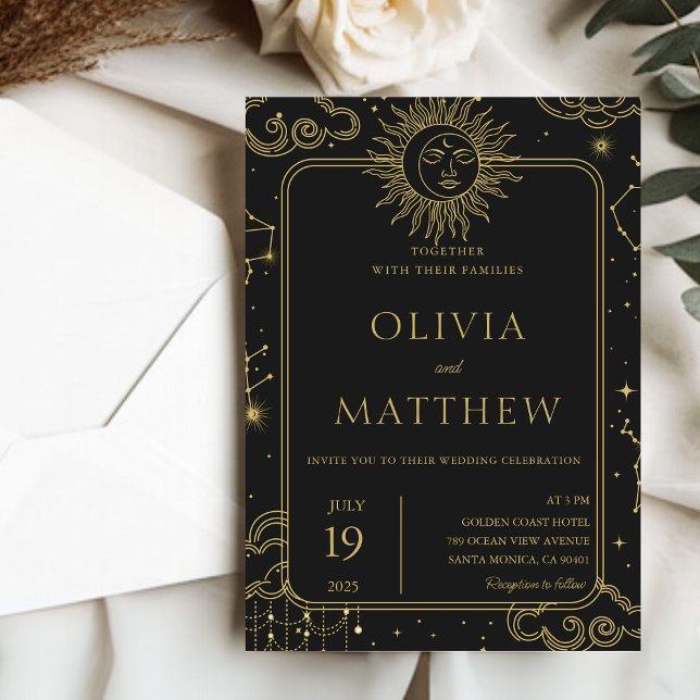 Convite Celestial Mystical Moon Stars Galaxy Casamento (Celestial Mystical Moon Stars Galaxy Wedding Invitation)