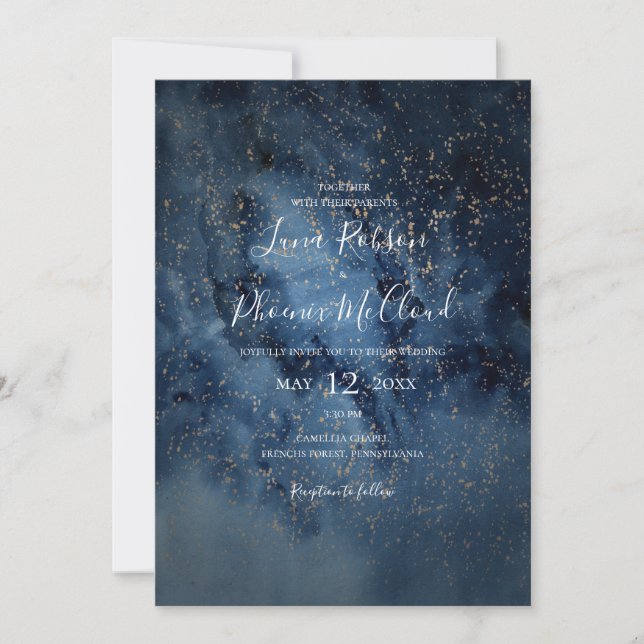 Convite Celestial Night Sky | Casamento Dourado (Frente)