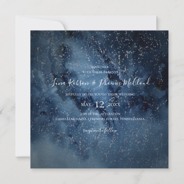 Convite Celestial Night Sky | Casamento prateado (Frente)