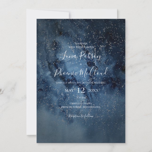 Convite Celestial Night Sky | Silver Tudo Em Um Casamento (Frente)