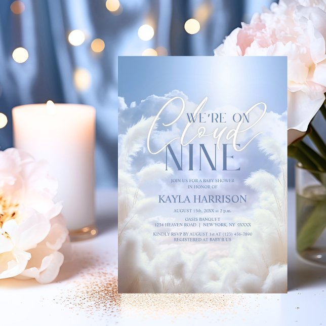 Convite Celestial No Chá de fraldas Cloud Nine 9 Pampas (Heavenly On Cloud Nine 9 Pampas Baby Shower Invitation)