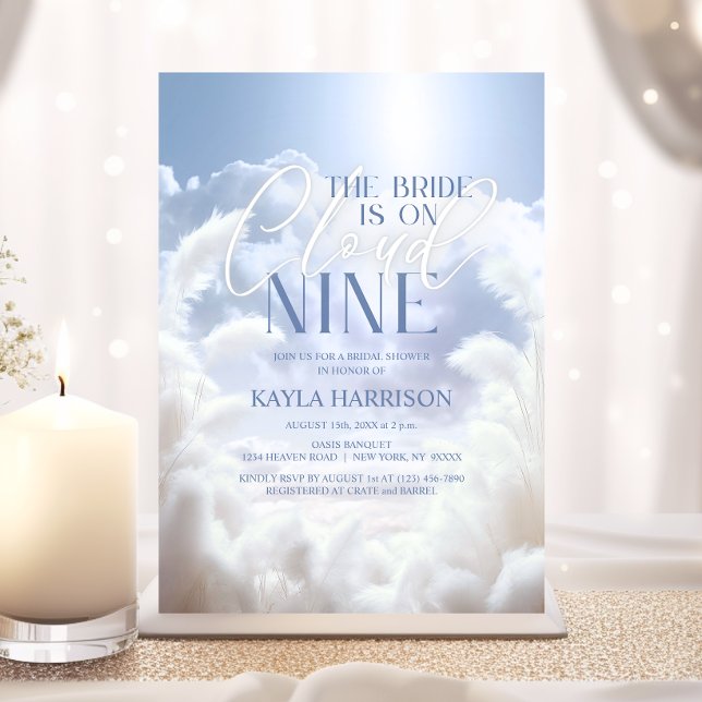 Convite Celestial No Chá de panela Cloud Nine 9 Pampas (Heavenly On Cloud Nine 9 Pampas Bridal Shower Invitation | Dazzling Paperie)
