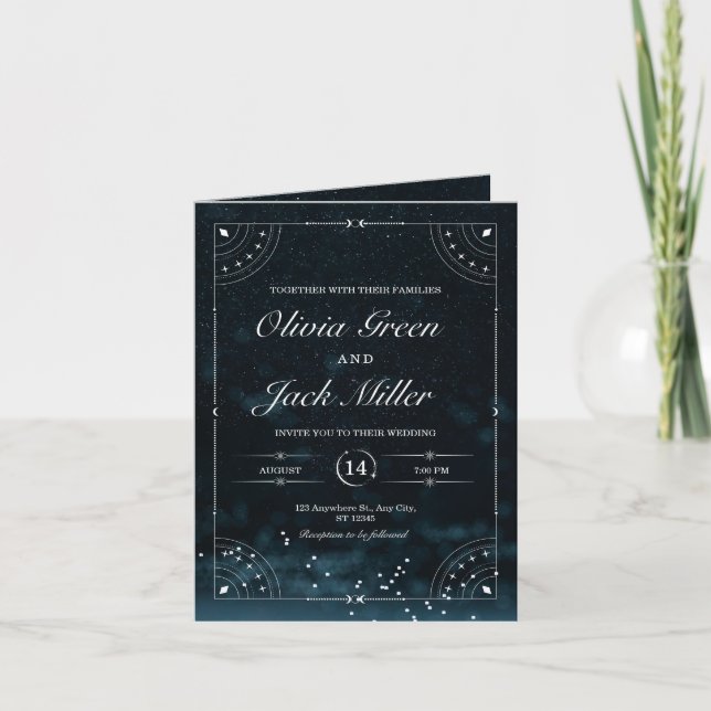 Convite Celestial para Casamento Noturno Estrelado (Frente)