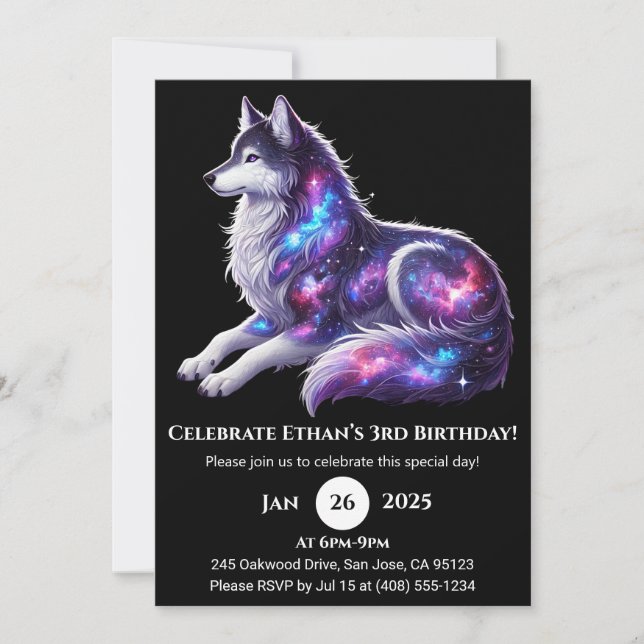 Convite Celestial Resting Wolf Birthday Invitation (Frente)