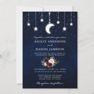 Convite Celestial Sky Moon Stars Luzes Florais Casamento