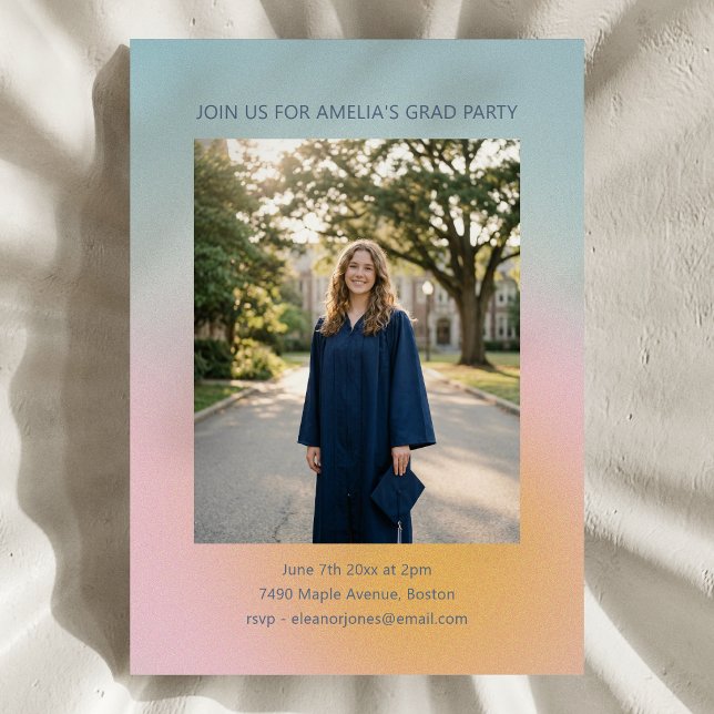 Convite Celestial Soft Blue Pink Gradient Graduation Party (Criador carregado)