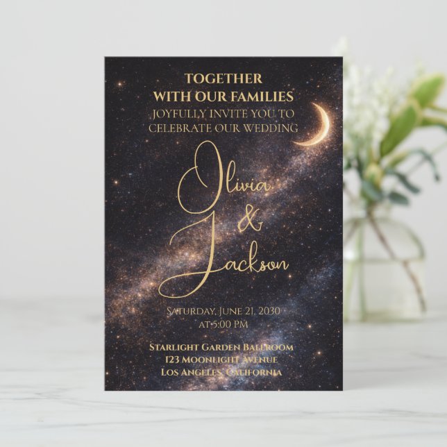 Convite Celestial Starry Night Wedding Invitation (Em pé/Frente)
