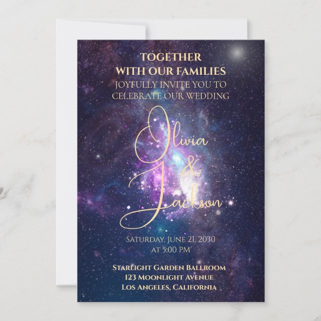 Convite Celestial Starry Night Wedding Invitation (Frente)