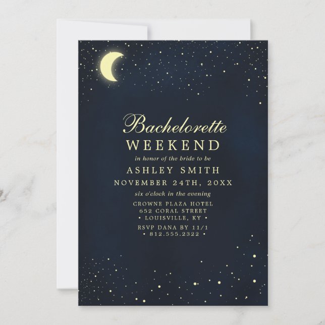 Convite Celestial Stars Midnight Bachelorette Weekend (Frente)