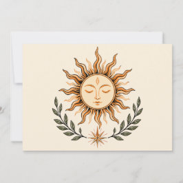 Convite Celestial Sun Face Botanical Mystical Art