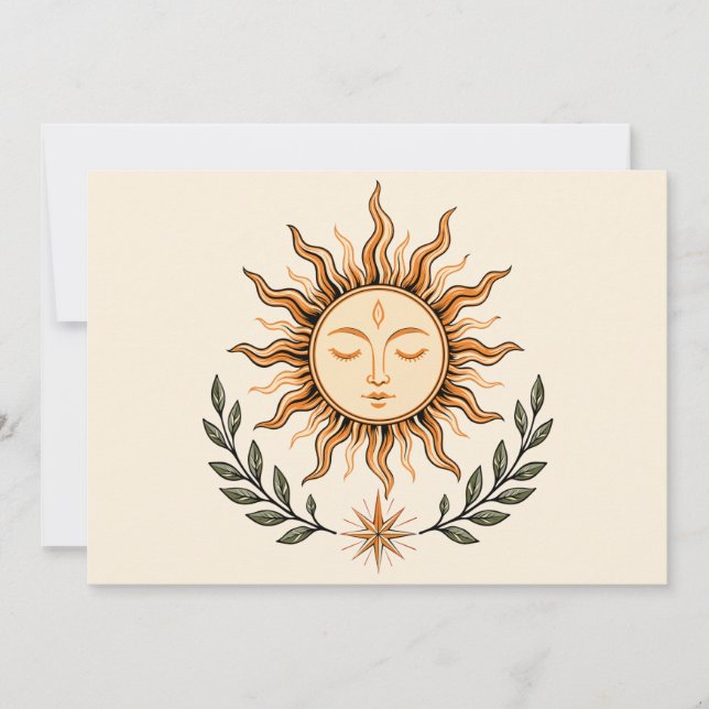 Convite Celestial Sun Face Botanical Mystical Art (Frente)