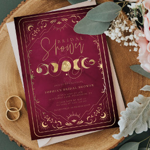 Convite Celestial Tarot Crimson Red & Dourado Chá de panel