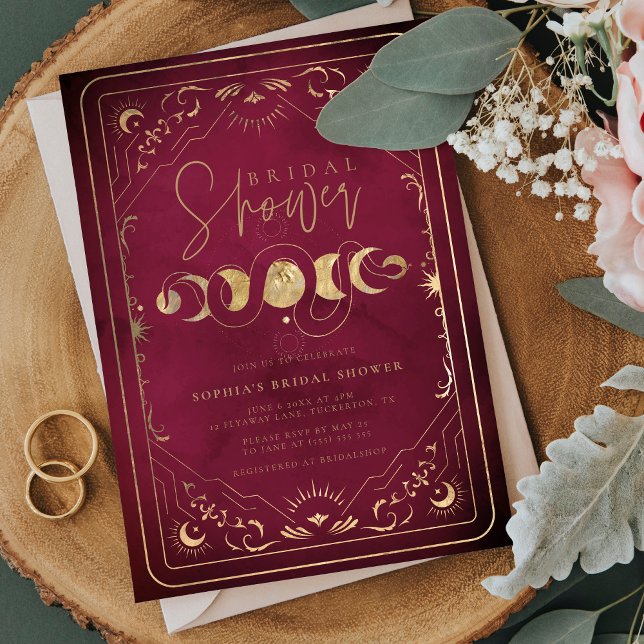 Convite Celestial Tarot Crimson Red & Dourado Chá de panel (Criador carregado)