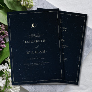 Convite Celestial Wedding Starry Night Sky Elegant Wedding