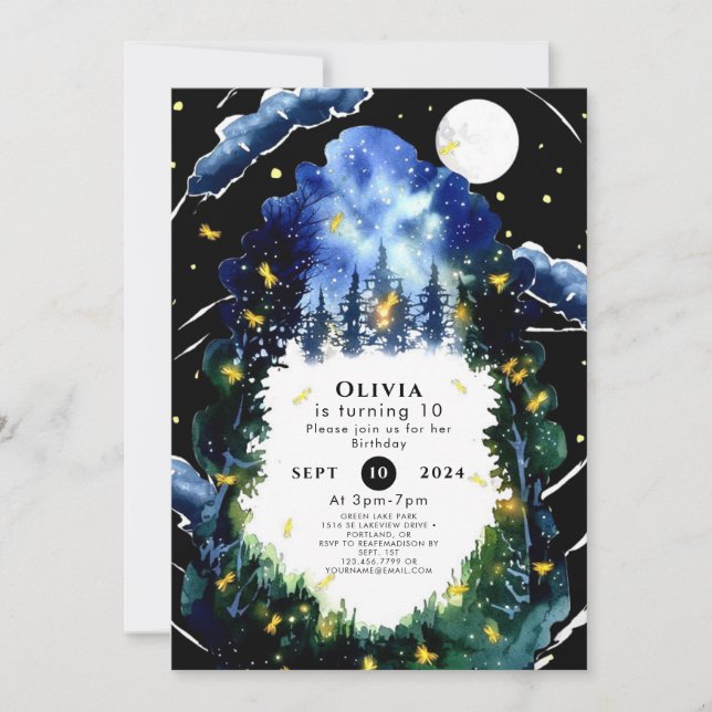 Convite Celestial Whimsy Woodland Birthday (Frente)