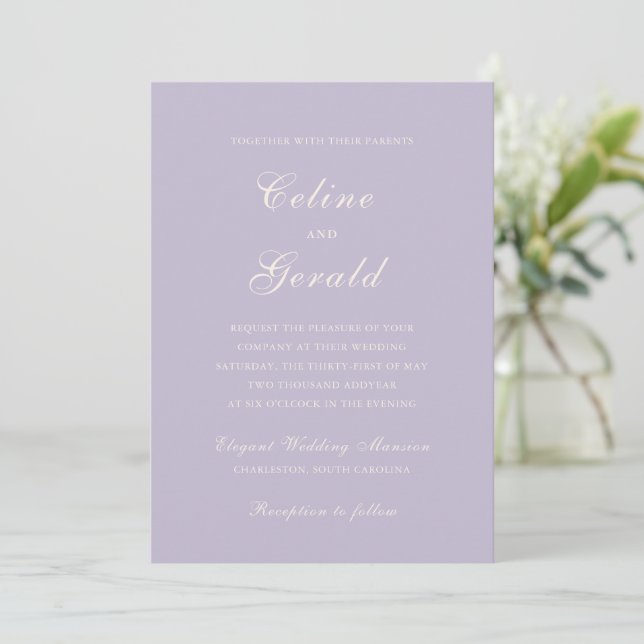Convite Celine Lilac Elegant Wedding (Em pé/Frente)