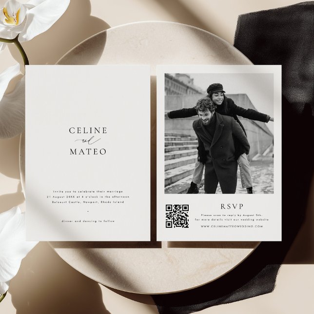 Convite CELINE Minimalist Wedding Invite w/ RSVP QR Code (Criador carregado)