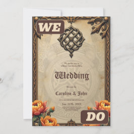 Convite Celtic art and floral splendor in warm tones.