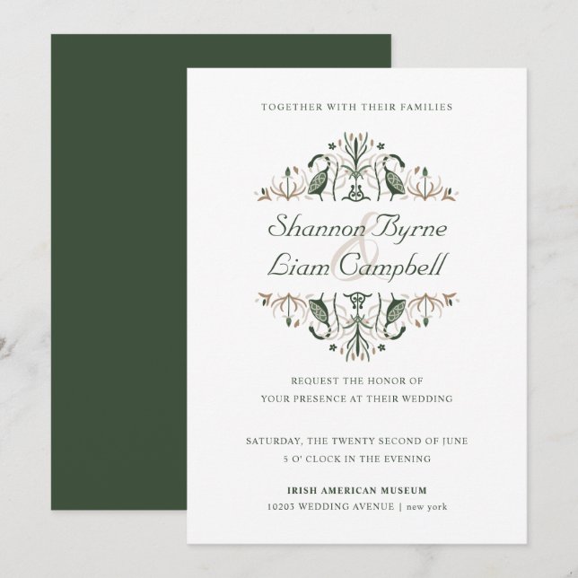 Convite Celtic Folk Art | Modern Floral Irish Wedding (Frente/Verso)