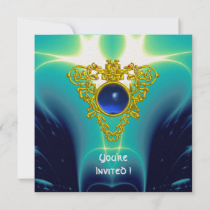 Convite CELTIC HEART azul claro, champanhe amarelo