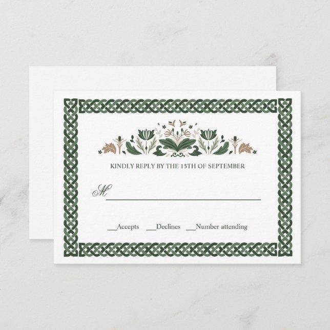 Convite Celtic Knot | Modern Floral Irish Wedding (Frente/Verso)