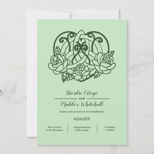 Convite Celtic Triquetra Irish Heart Green Handching (Frente)