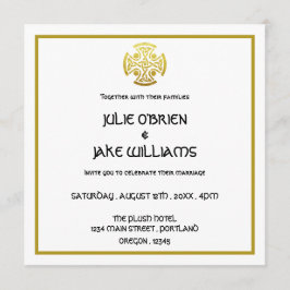 Convite Celtic Wedding Faux Dourado Celtic Knot Cross