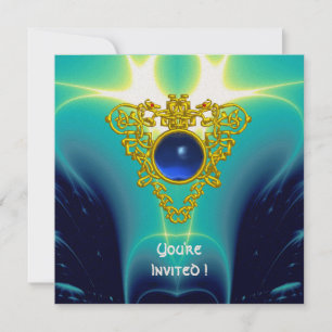 Convite CÉLTICO azul brilhante, amarelo, metálico dourado