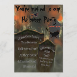 Convite Cemitério Tombstones Blackbird Vulture Spooky