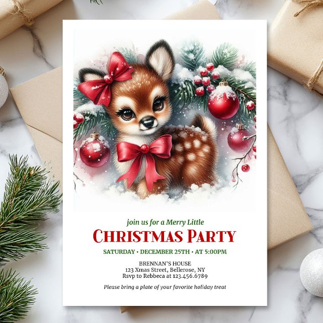 Convite Cena clássica de Natal de floresta nevada e corça  (Classic cozy fawn snowy forest scene Christmas invite

)