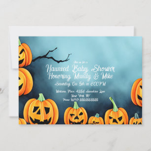 Convite Cena de Abóbora Aquarela Chá de Bebê de Halloween