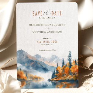 Convite Cena de Autumn Mountain Watercolor Salvar a Data