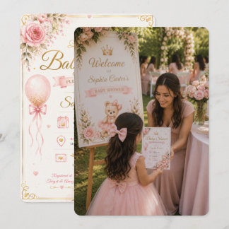 Convite Cena de Boas-Vindas de Chá de Bebê Rosa