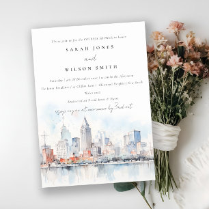 Convite Cena de Casal de Aquarela de Detroit Michigan