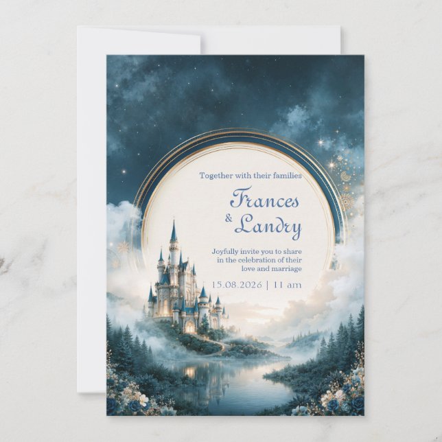 Convite Cena de casamento com castelo de safira ao luar (Frente)