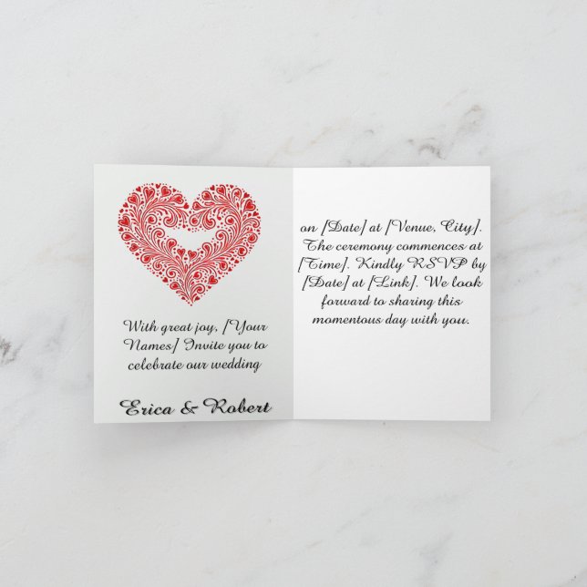 Convite Cena de Casamento com Silhueta de Papel Romântico (Interior)