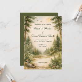 Convite Cena de casamento de floresta pintada em aquarela 