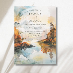 Convite Cena de Casamento de Outono no Lago da Montanha Rú