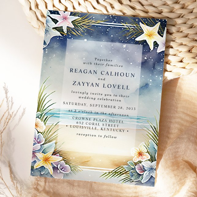 Convite Cena de Casamento Noturno na Praia com Florais em  (Criador carregado)