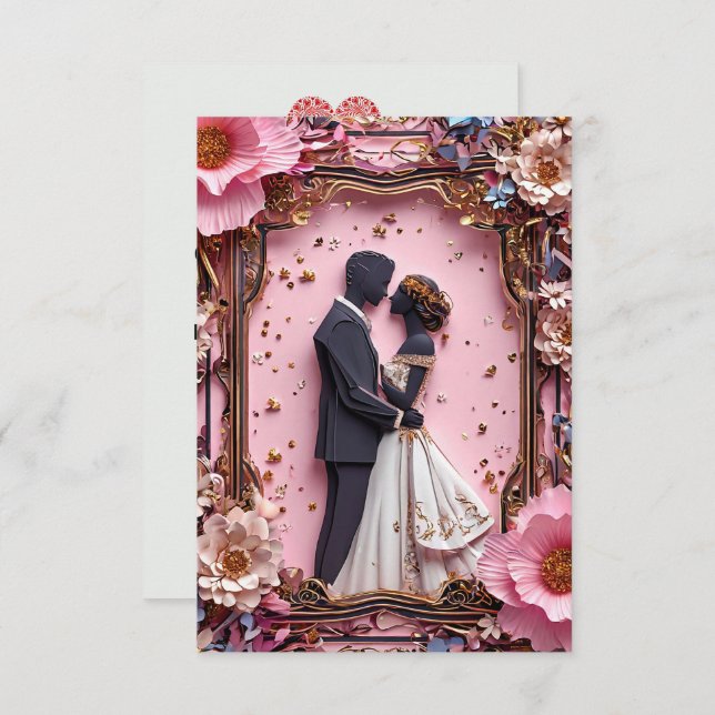 Convite Cena de Casamento Romântica Silhouette (Frente/Verso)