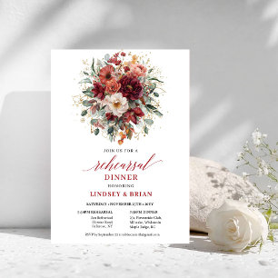 Convite Cena de Ensaios Floral Marsala Outono Feliz