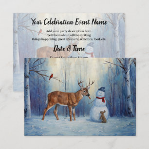 Convite Cena de Férias de Inverno Deer e Happy Snowman