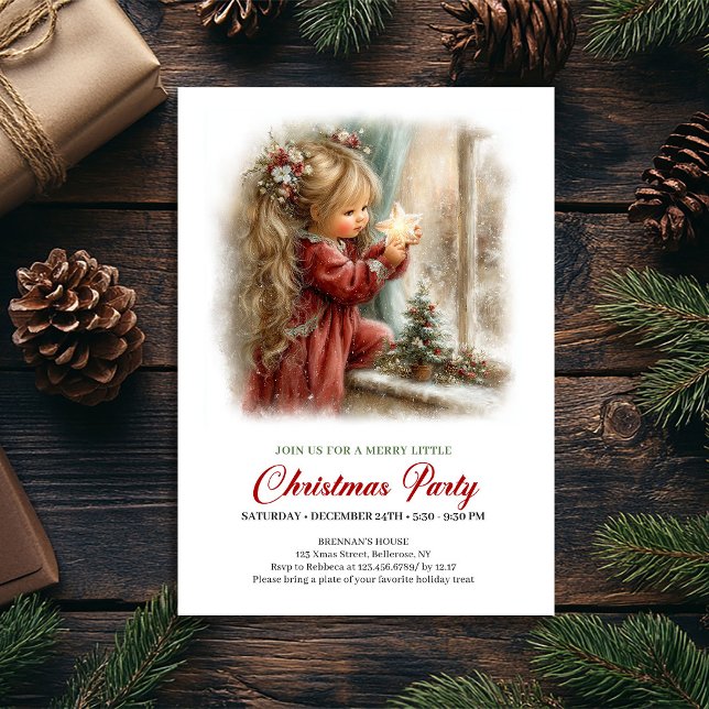 Convite Cena de Férias Encantadora Menina Natal (Charming Holiday Scene Little Girl Christmas Invite

)