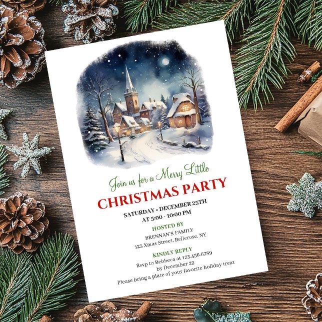 Convite Cena de festa de Natal de cidade festiva minimalis (Minimalist festive city Christmas scene party invite)