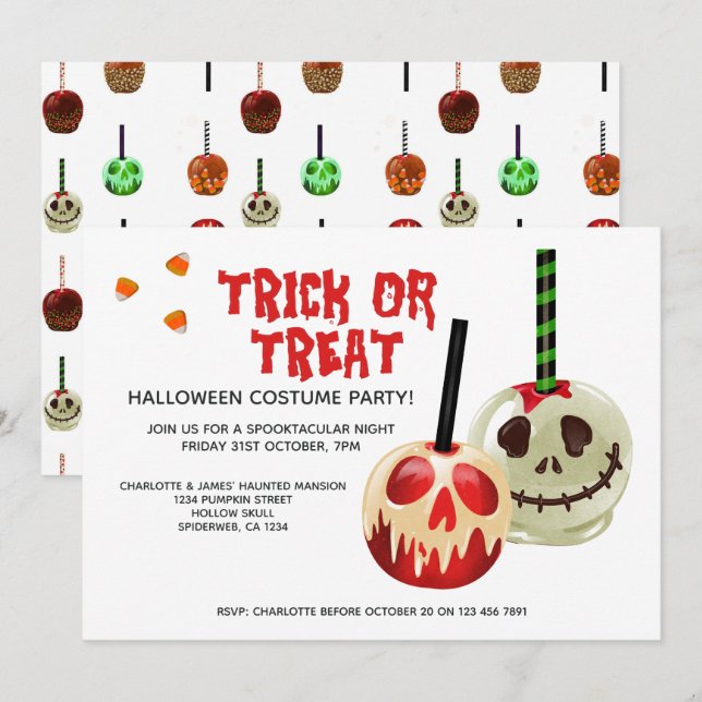 Convite Cena de Halloween ou Travessura Doce Caveira (Frente/Verso)